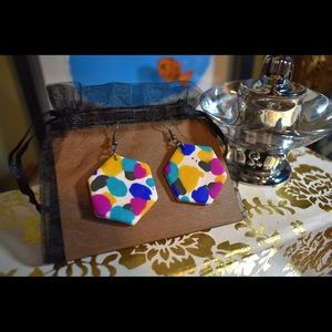 Hexagon colorful hand-painted earrings